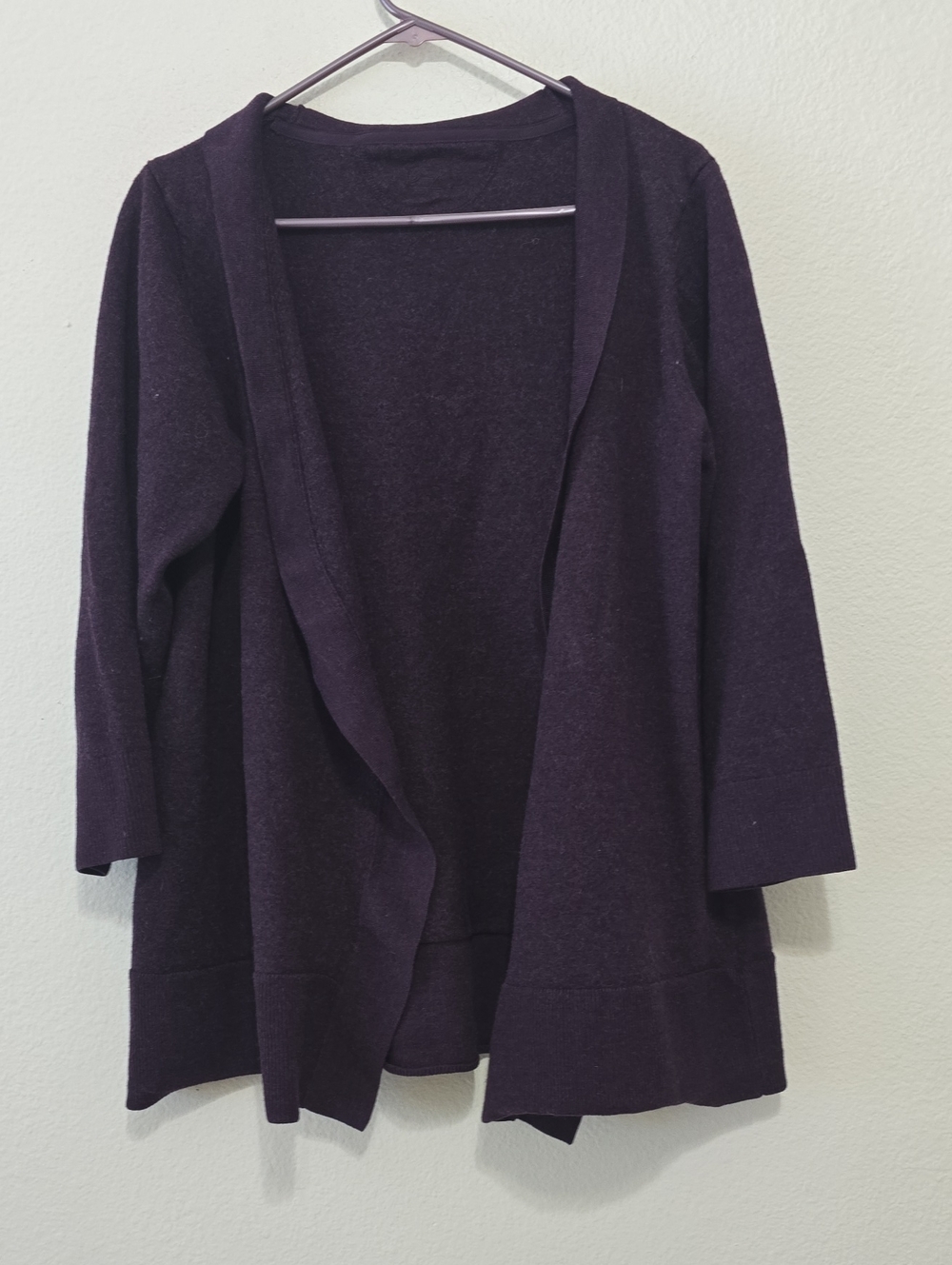 Woolx Open-Front Women's Cardigan Sweater in Deep Plum XL